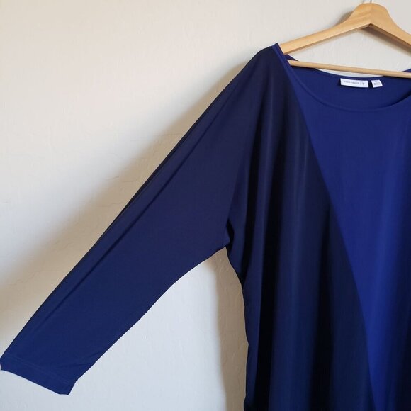 Susan Graver Liquid Knit Asymmetric Hem Tunic Top Two Tone Blue Size Women's 2X - Picture 5 of 9
